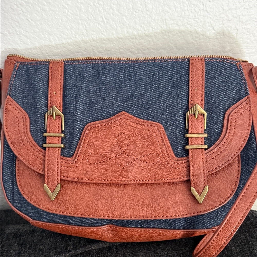 Nine West Denim and Rust-Orange Crossbody Bag